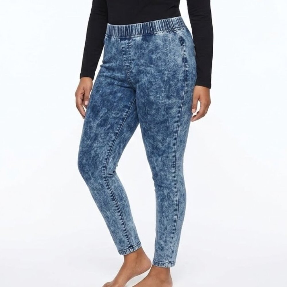 Denim 24/7 Acid Wash Leggings 14W Blue Elastic Waist Stretch Comfort Jeggings